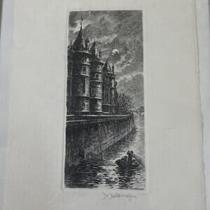 Original Etching de Dallemagne La Conciergerie Paris France Hand Signed Art